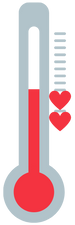 An illustration of a thermometer indicating a cooler temperature (two hearts on the scale), representing hot leads that cooled off in a sales process.