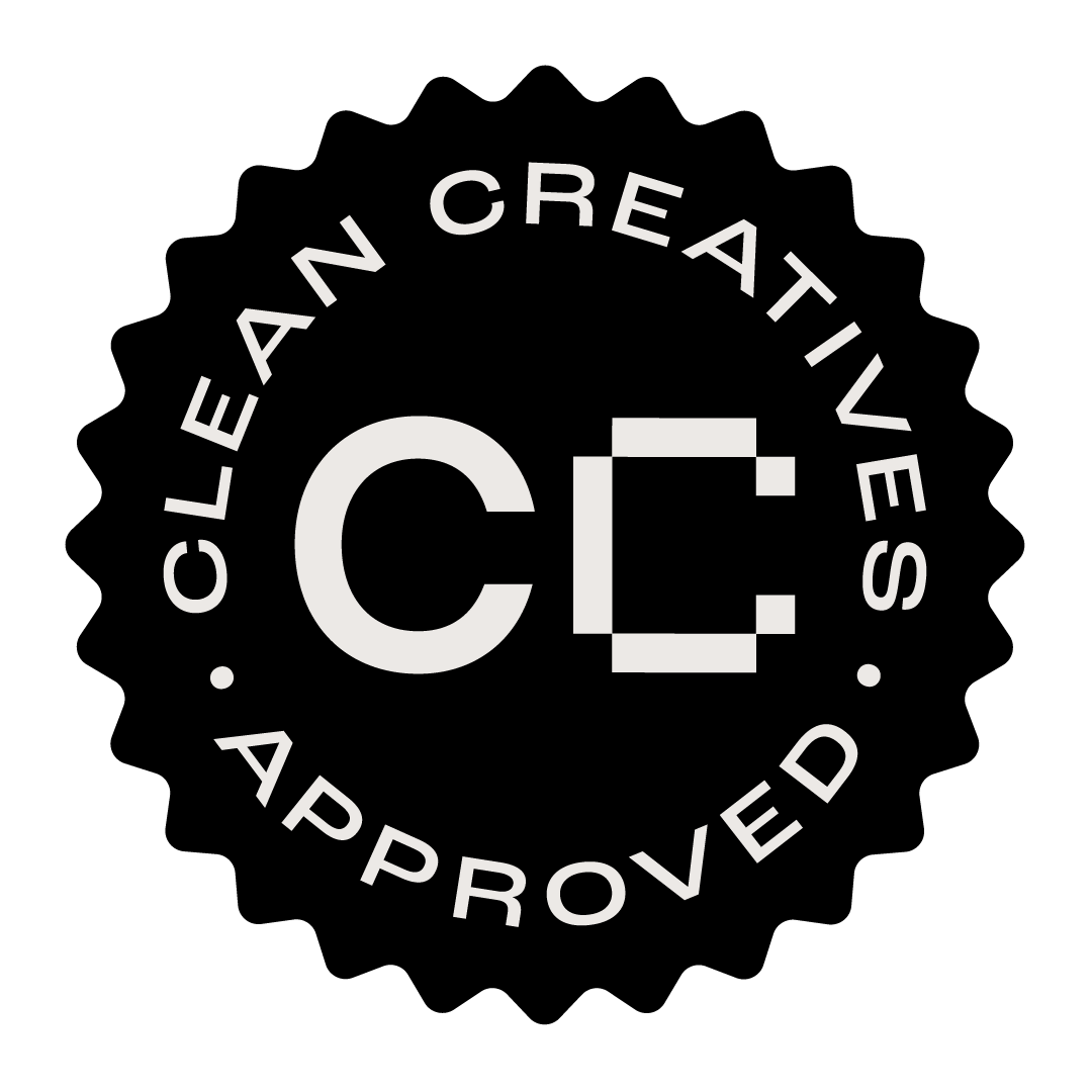 A circular badge with a black background and white text that says, "Clean Creatives Approved" and signifies that Fern CX and CRM has taken the pledge to never work with clients who are involved in the fossil fuels industry.