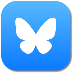 Illustration of blue square with a white silhouette of a butterfly in the center.