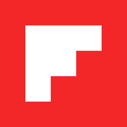 The Flipboard logo in white in the center of a red square.